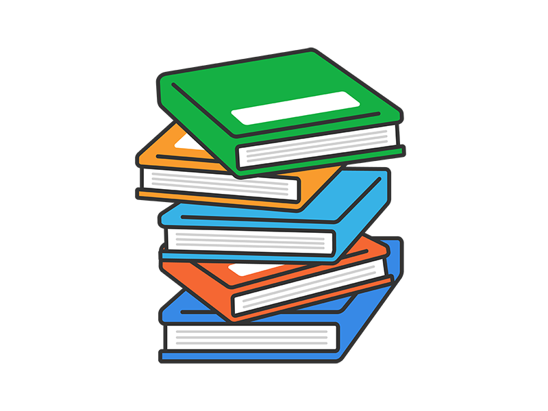 A stack of colorful old books.